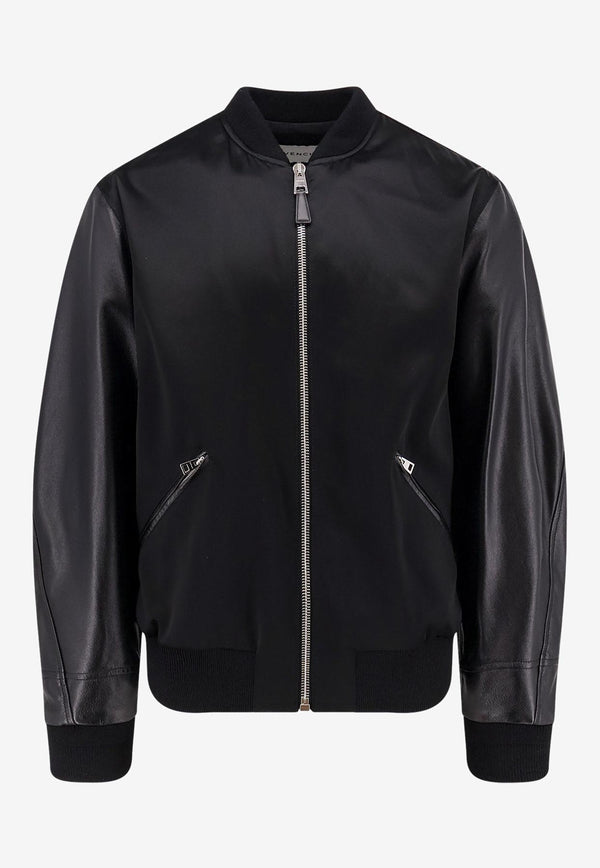 Givenchy Logo Embroidered Leather and Satin Bomber Jacket Black BM01DZ6Y3Z075_Black_29840743