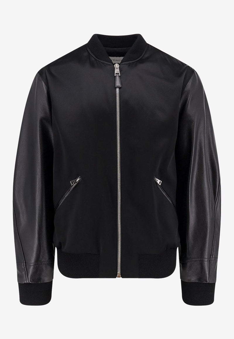 Givenchy Logo Embroidered Leather and Satin Bomber Jacket Black BM01DZ6Y3Z075_Black_29840743
