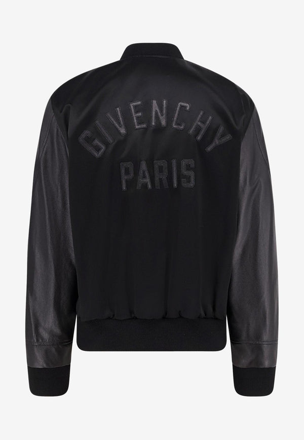 Givenchy Logo Embroidered Leather and Satin Bomber Jacket Black BM01DZ6Y3Z075_Black_29840743