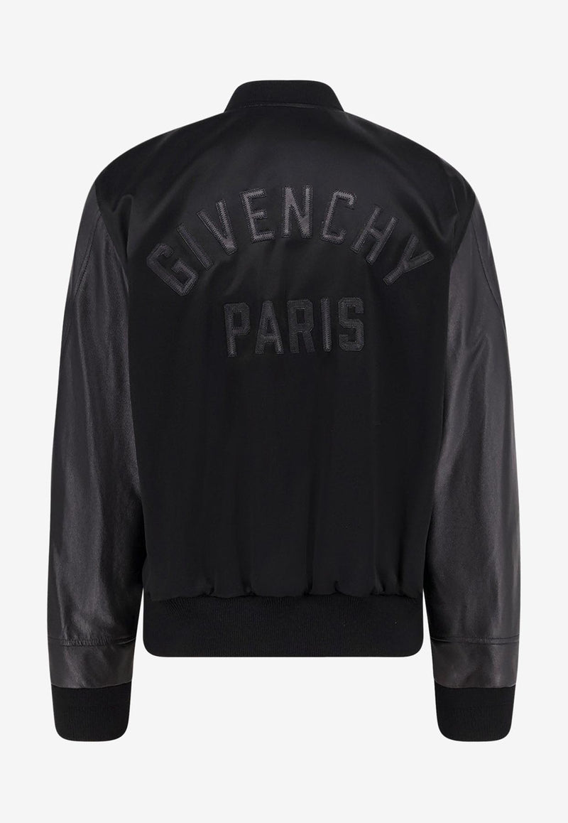 Givenchy Logo Embroidered Leather and Satin Bomber Jacket Black BM01DZ6Y3Z075_Black_29840743
