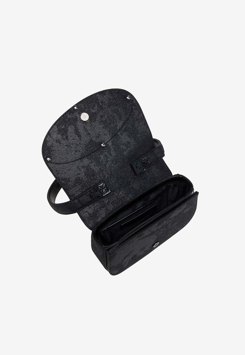 Diesel Oval-D Logo Glittered Shoulder Bag Black X08396P5126T8013_Black_29844221