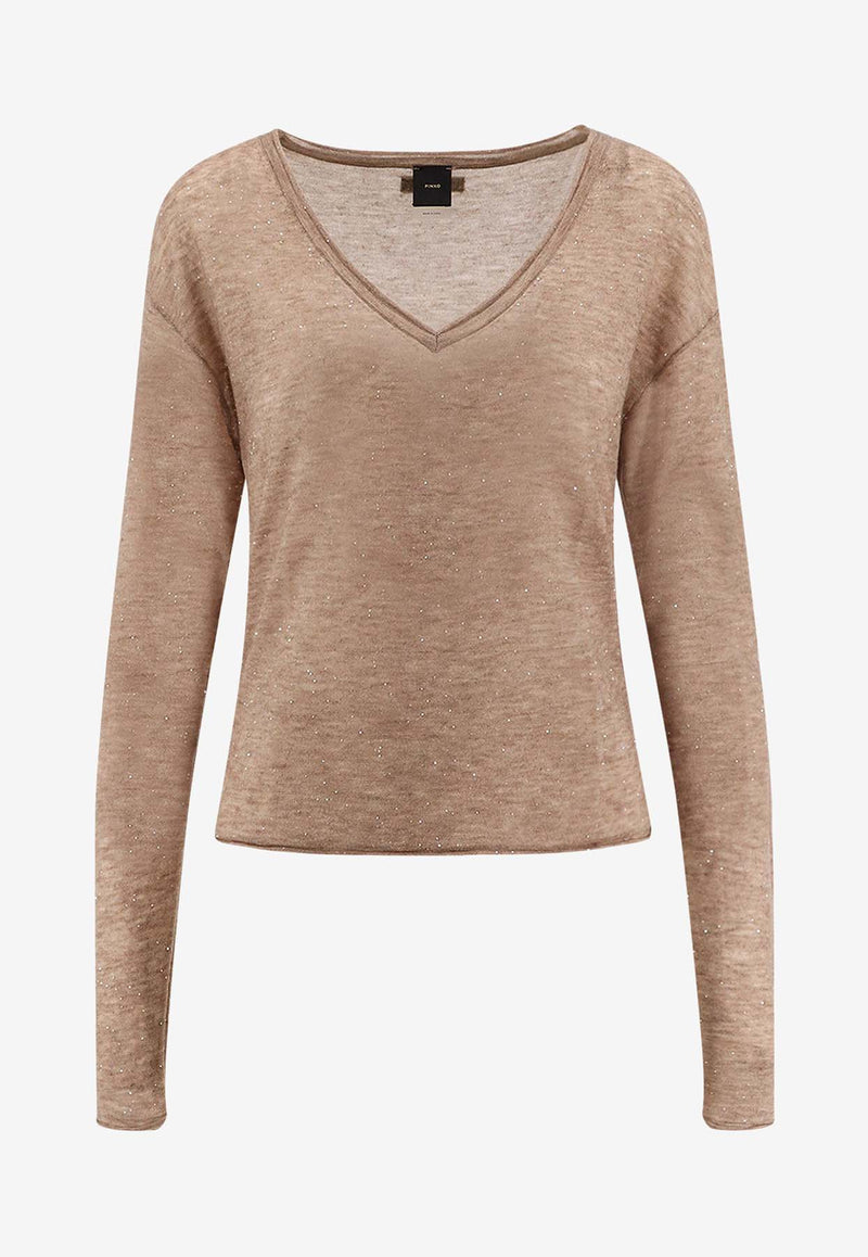 PINKO Salomone V-neck Wool Sweater Beige 105400A2PMD23_Beige_29845447
