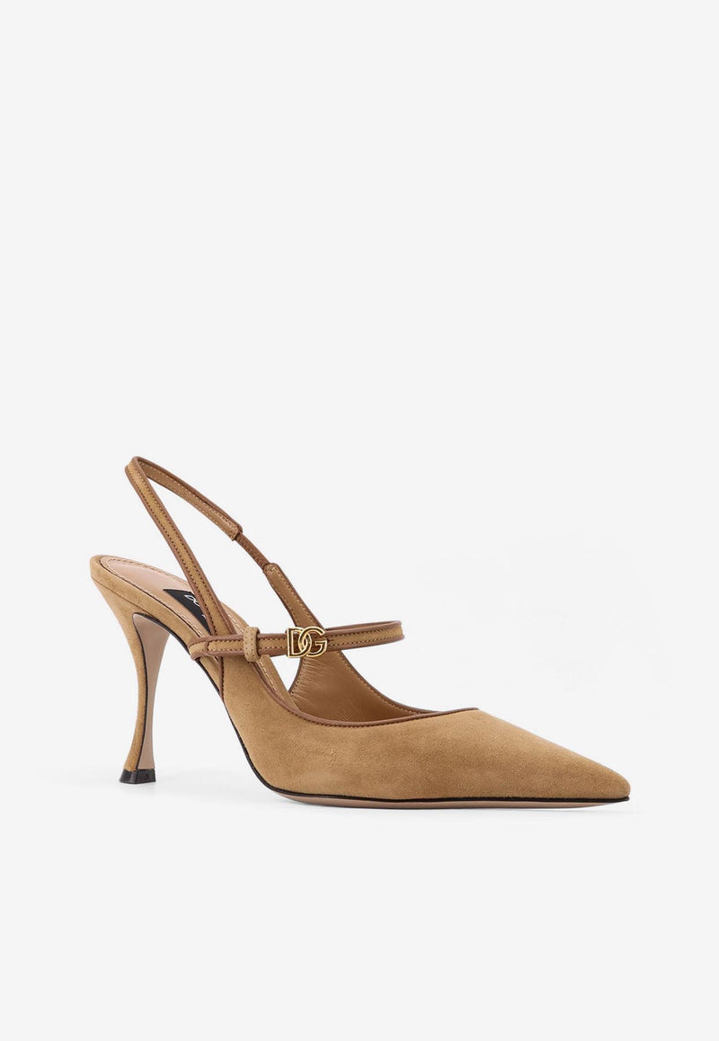 Dolce & Gabbana Cardinale 90 Suede Slingback Pumps Camel CG0974AQ1348S727_BEIGE/CAMMELLO_29845074