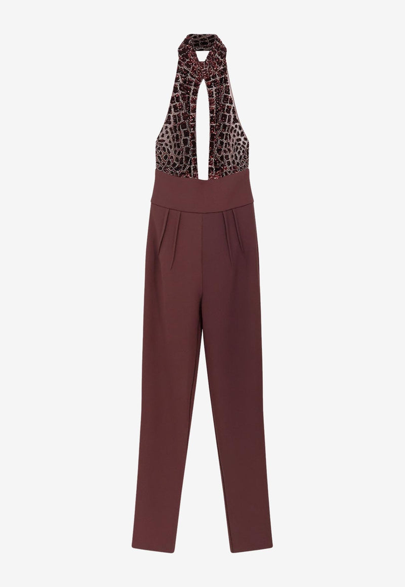 Elisabetta Franchi Crocodile Embroidered Cut-Out Jumpsuit Merlot TU06257E2EA4_Merlot_29843952
