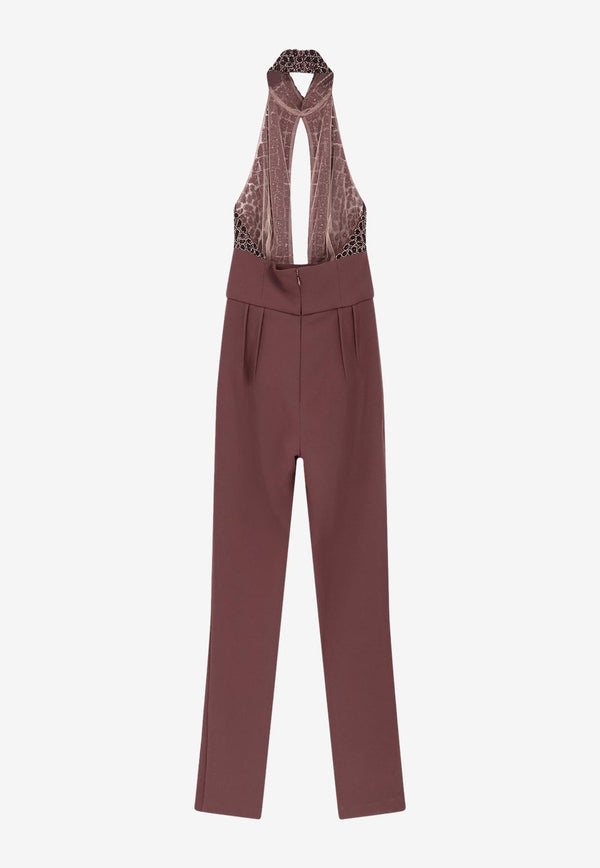 Elisabetta Franchi Crocodile Embroidered Cut-Out Jumpsuit Merlot TU06257E2EA4_Merlot_29843952