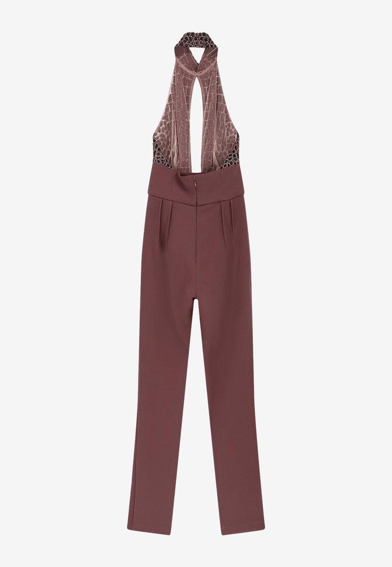 Elisabetta Franchi Crocodile Embroidered Cut-Out Jumpsuit Merlot TU06257E2EA4_Merlot_29843952