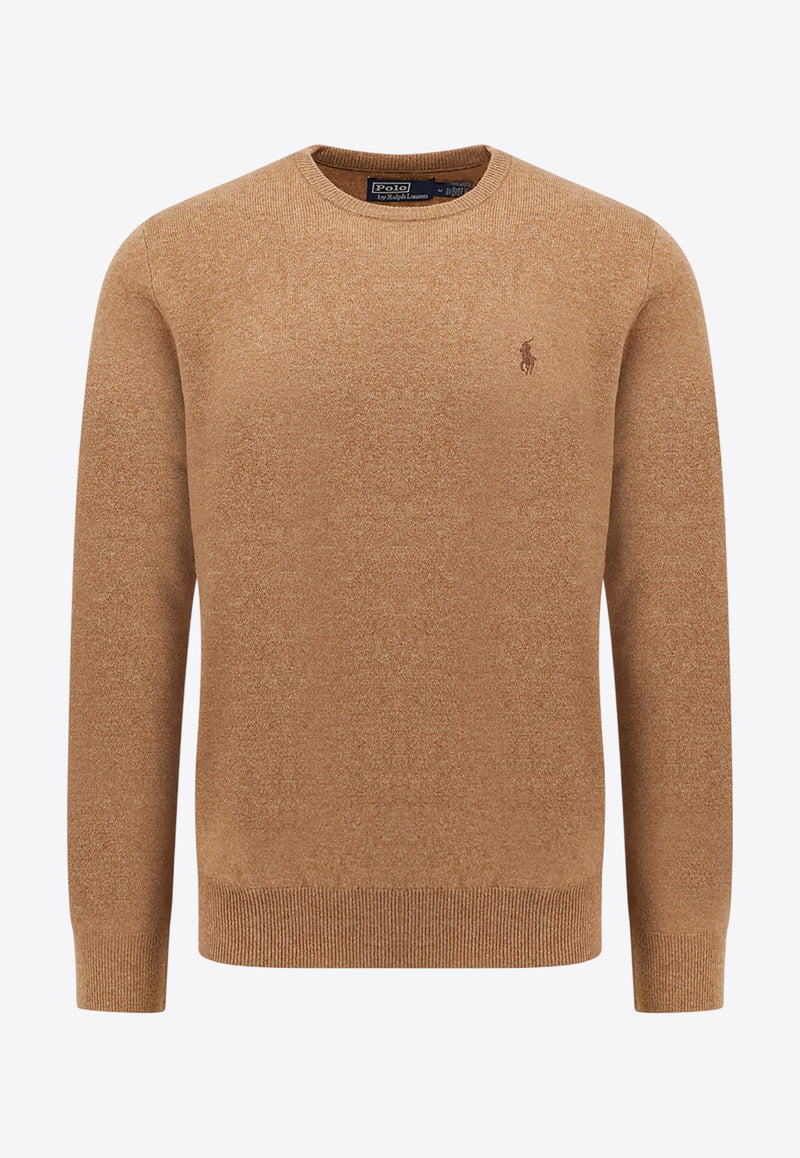 Polo Ralph Lauren Embroidered Logo Wool Sweater Beige 710974148005_LATTE BROWN HEATHER_29845268