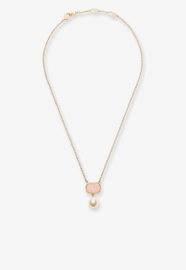 Valentino Ovalette VLogo and Pearl Necklaces Gold 7W2J0X88LTDBYT_ORO/ROSA/CREAM_29843612
