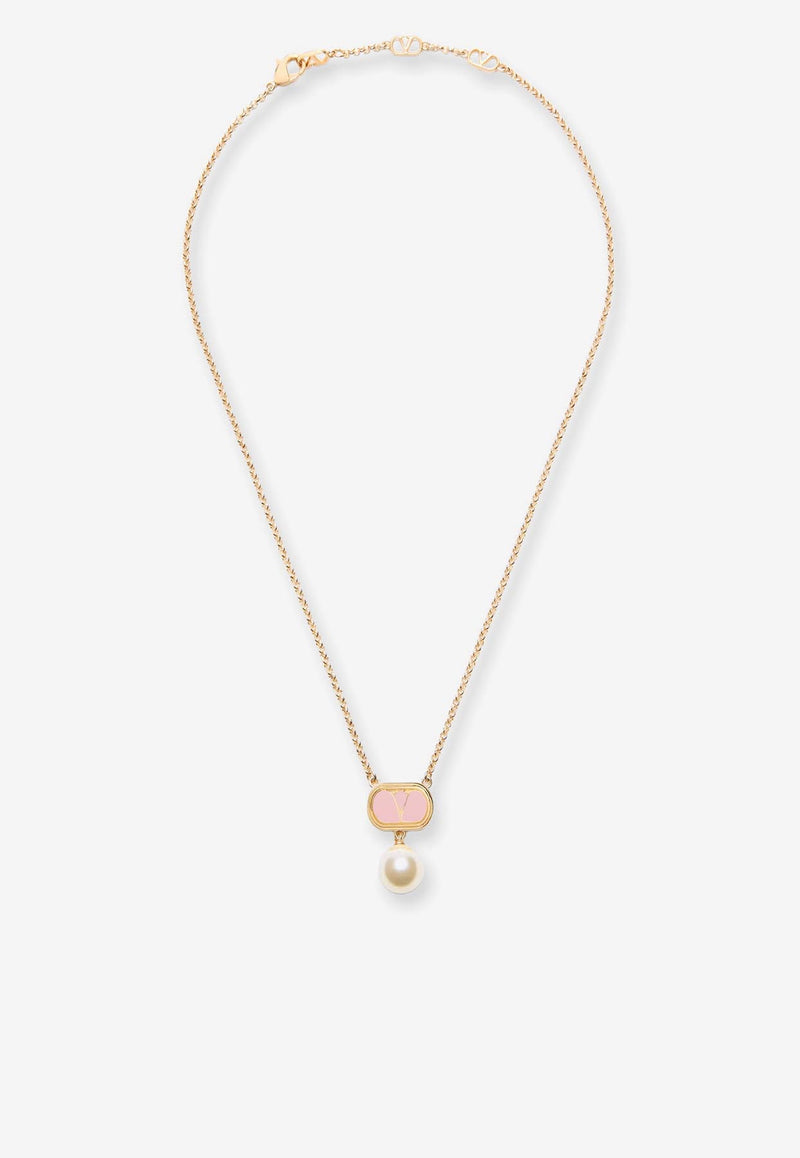 Valentino Ovalette VLogo and Pearl Necklaces Gold 7W2J0X88LTDBYT_ORO/ROSA/CREAM_29843612