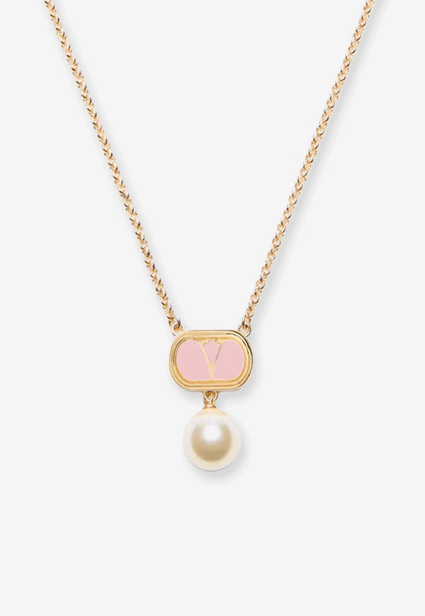 Valentino Ovalette VLogo and Pearl Necklaces Gold 7W2J0X88LTDBYT_ORO/ROSA/CREAM_29843612