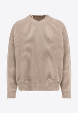 MM6 Maison Margiela Ribbed Knit Distressed Wool Sweater Beige SH0HN0003M13138806M_Beige_29842796