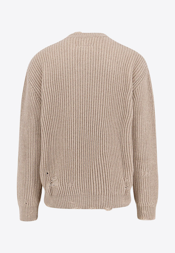 MM6 Maison Margiela Ribbed Knit Distressed Wool Sweater Beige SH0HN0003M13138806M_Beige_29842796