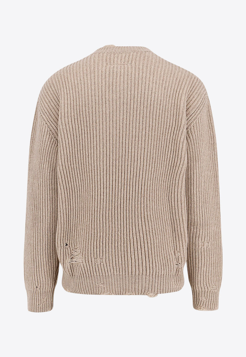 MM6 Maison Margiela Ribbed Knit Distressed Wool Sweater Beige SH0HN0003M13138806M_Beige_29842796