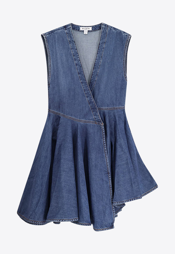 Alaïa Mini Denim Wrap Dress Blue AA9R2682D004B505_BLEU MINERAL_29838094