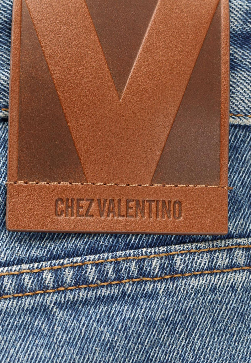 Valentino Logo Patch Straight-Leg Jeans Denim 7V3DE04QB0W558_Medium blue denim_29843303
