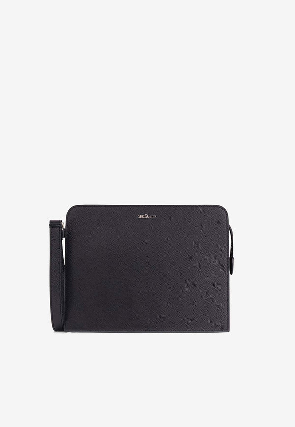 Kiton Ciro Paone Logo Lettering Leather Clutch Black UBA0010N0126901NERO_Black_29843115