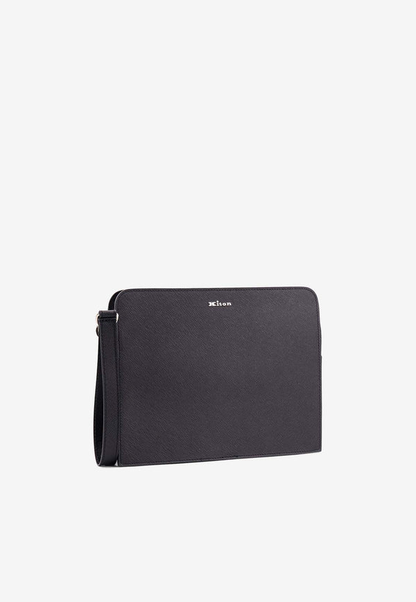 Kiton Ciro Paone Logo Lettering Leather Clutch Black UBA0010N0126901NERO_Black_29843115