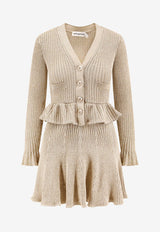 Self-Portrait Ribbed Flared Mini Dress Beige AW25136SGDGOLD_Golden_29840375