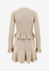 Self-Portrait Ribbed Flared Mini Dress Beige AW25136SGDGOLD_Golden_29840375