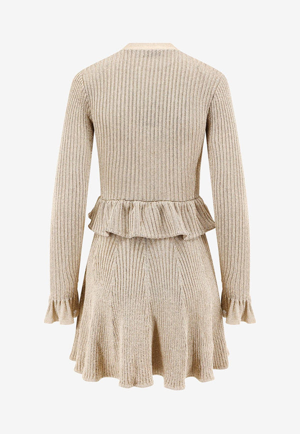 Self-Portrait Ribbed Flared Mini Dress Beige AW25136SGDGOLD_Golden_29840375