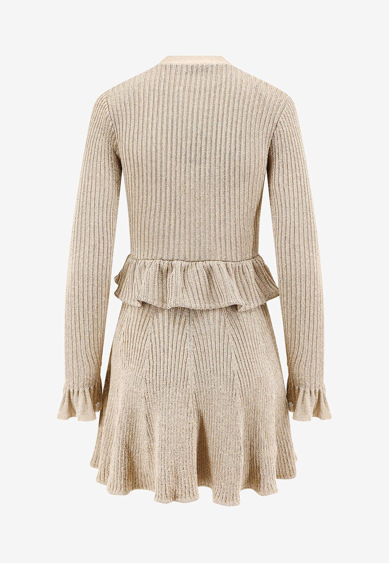 Self-Portrait Ribbed Flared Mini Dress Beige AW25136SGDGOLD_Golden_29840375