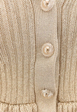 Self-Portrait Ribbed Flared Mini Dress Beige AW25136SGDGOLD_Golden_29840375