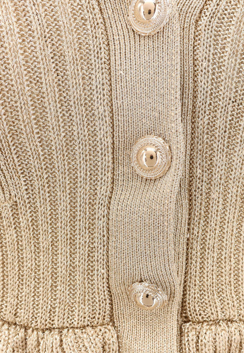 Self-Portrait Ribbed Flared Mini Dress Beige AW25136SGDGOLD_Golden_29840375