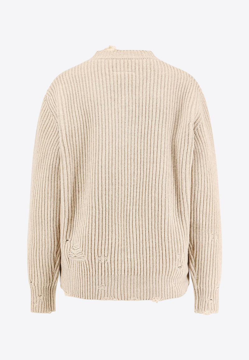 MM6 Maison Margiela Distressed V-neck Ribbed Sweater Beige S52HN0011M13138806M_Beige melange_29848512