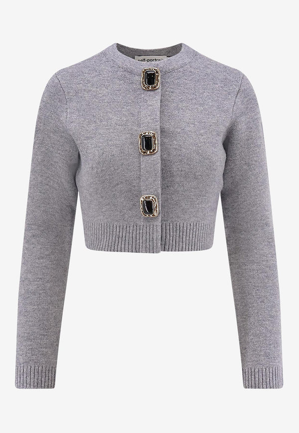 Self-Portrait Wool-Blend Cropped Cardigan Gray AW25018CAGRGREY_Grey_29841594