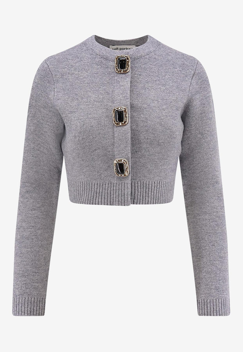 Self-Portrait Wool-Blend Cropped Cardigan Gray AW25018CAGRGREY_Grey_29841594