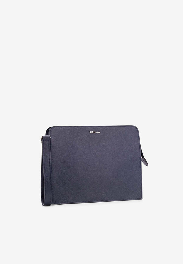 Kiton Ciro Paone Logo Lettering Leather Clutch Blue UBA0010N0126902BLU_Blue_29841667