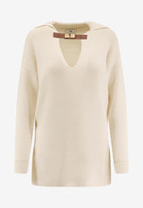 Elisabetta Franchi Wool-Blend V-neck Sweater Cream MK06S56E2DZ9_Milk_29840098