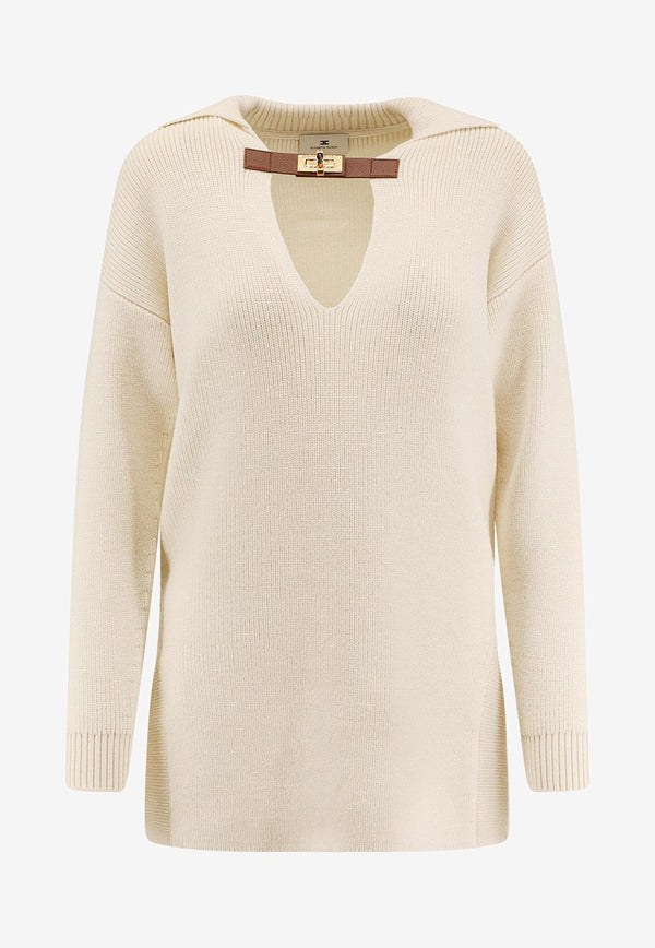 Elisabetta Franchi Wool-Blend V-neck Sweater Cream MK06S56E2DZ9_Milk_29840098