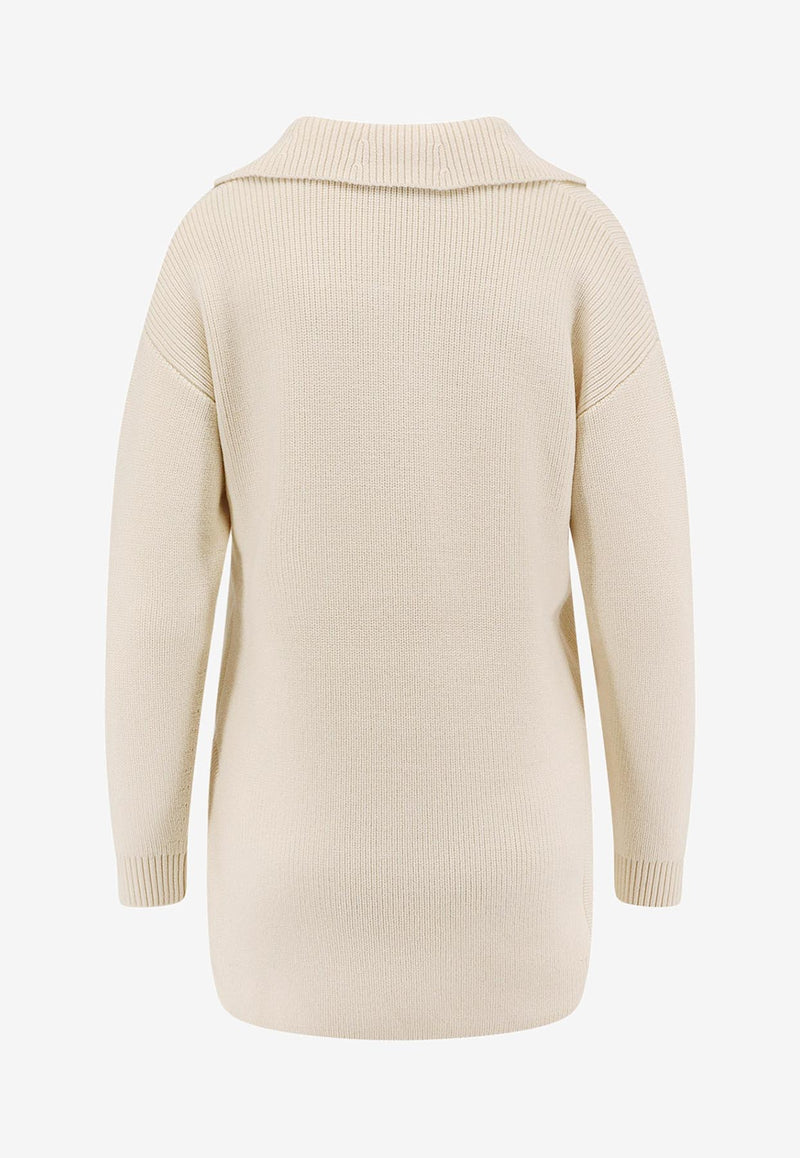 Elisabetta Franchi Wool-Blend V-neck Sweater Cream MK06S56E2DZ9_Milk_29840098