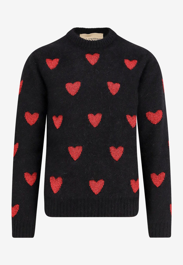 Valentino Heart Jacquard Mohair Sweater Black 7V3KC34QB0T0NR_Black_29841586