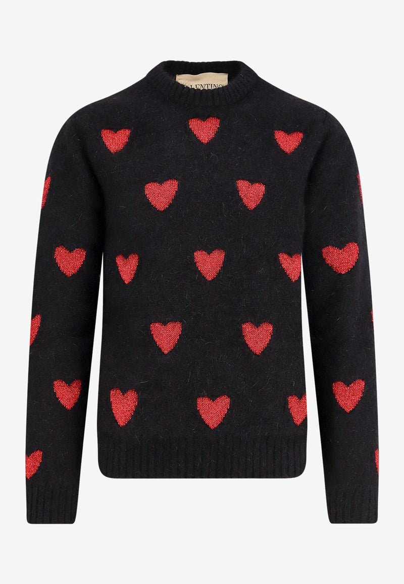 Valentino Heart Jacquard Mohair Sweater Black 7V3KC34QB0T0NR_Black_29841586