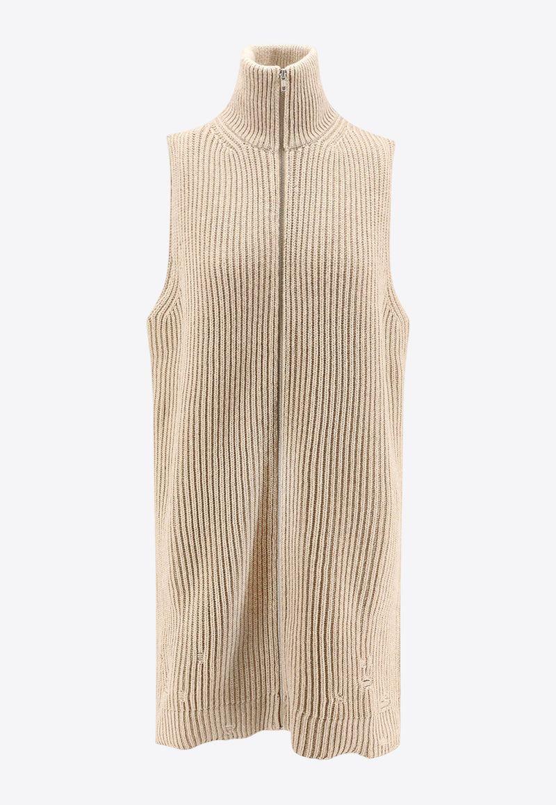 MM6 Maison Margiela Zip-Up High-Neck Knit Top Beige  S52FB0097M13138806M_Beige melange_29839016