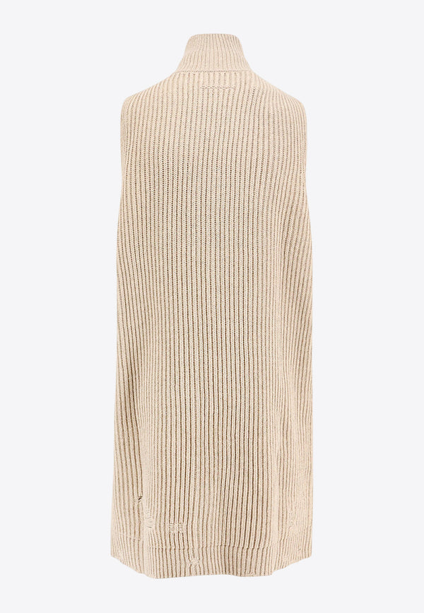 MM6 Maison Margiela Zip-Up High-Neck Knit Top Beige  S52FB0097M13138806M_Beige melange_29839016