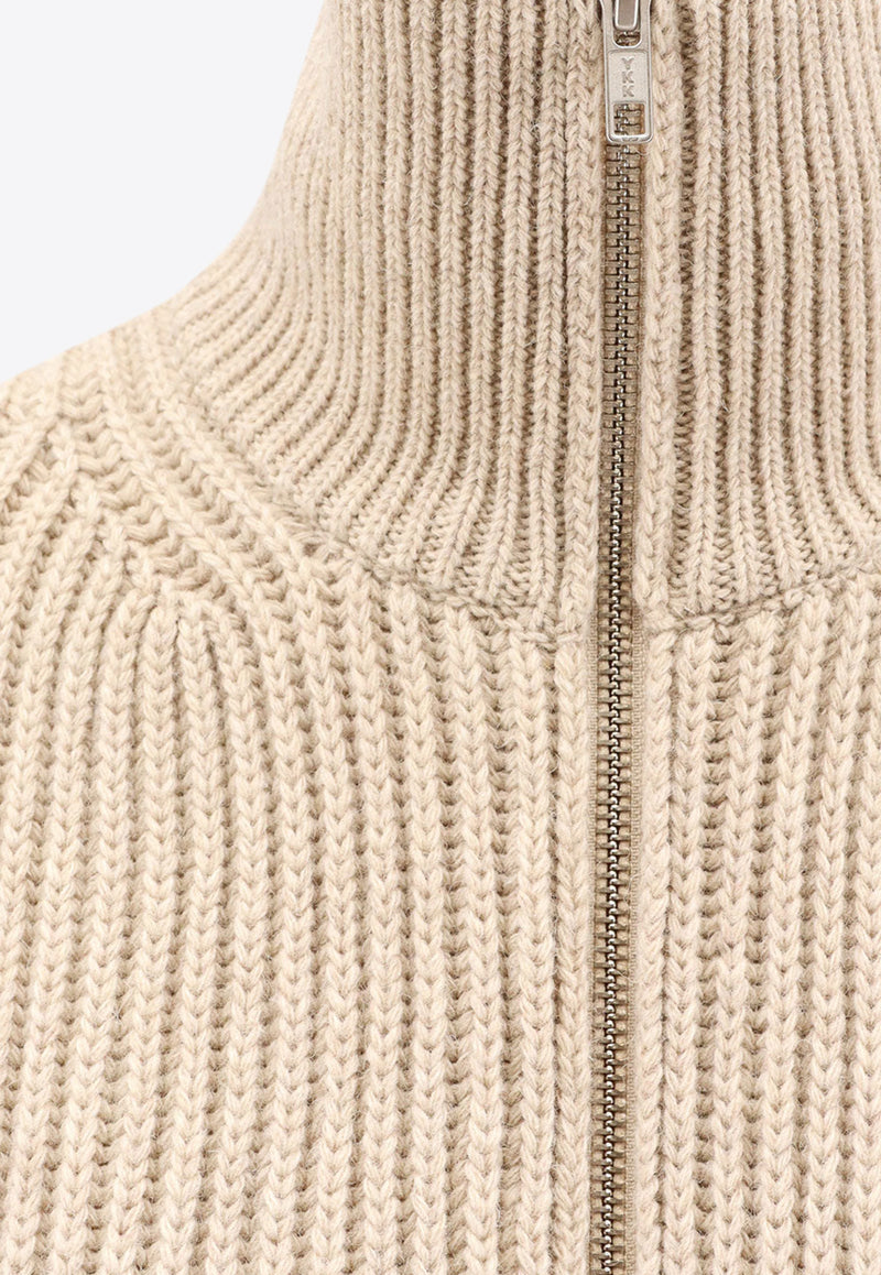 MM6 Maison Margiela Zip-Up High-Neck Knit Top Beige  S52FB0097M13138806M_Beige melange_29839016