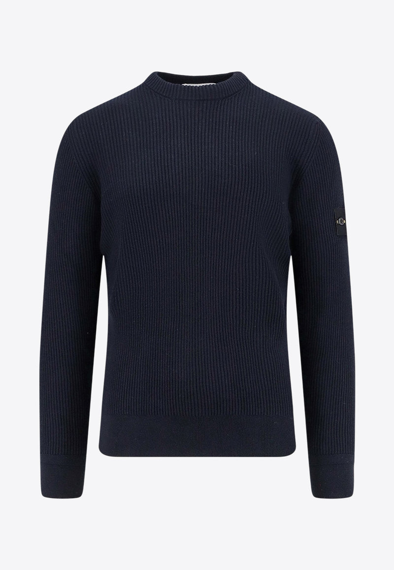 Stone Island Logo Patch Ribbed Sweater Blue K2S155100053S00C2V0020_Blue_29842365