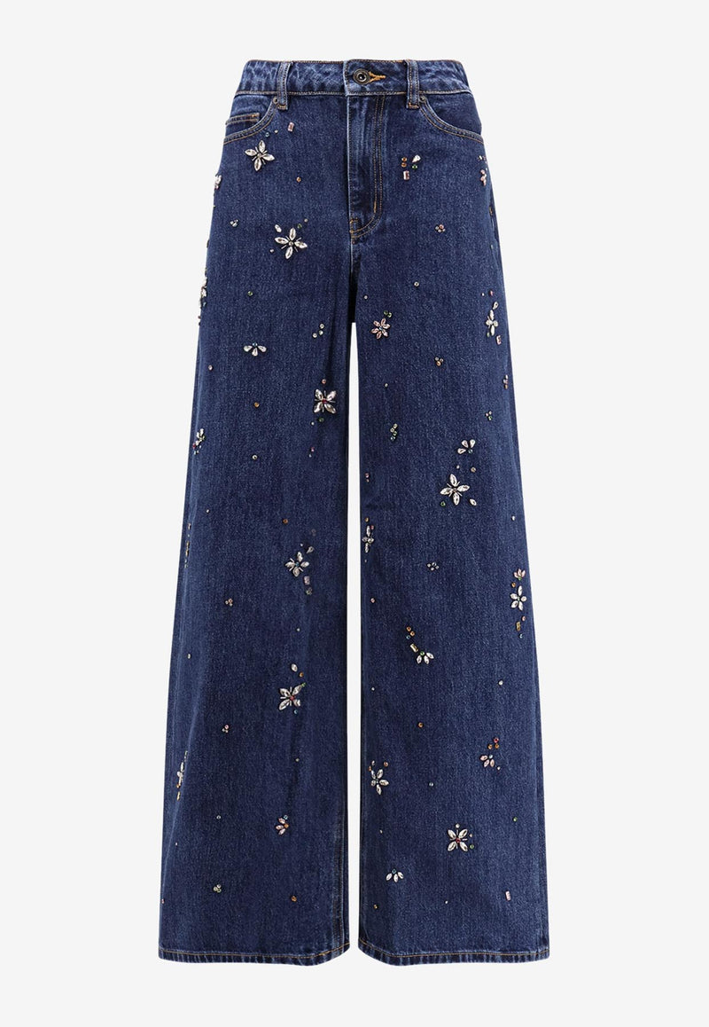 Self-Portrait Embellished Wide-Leg Jeans Blue AW25828PBLBLUE_Blue_29839919