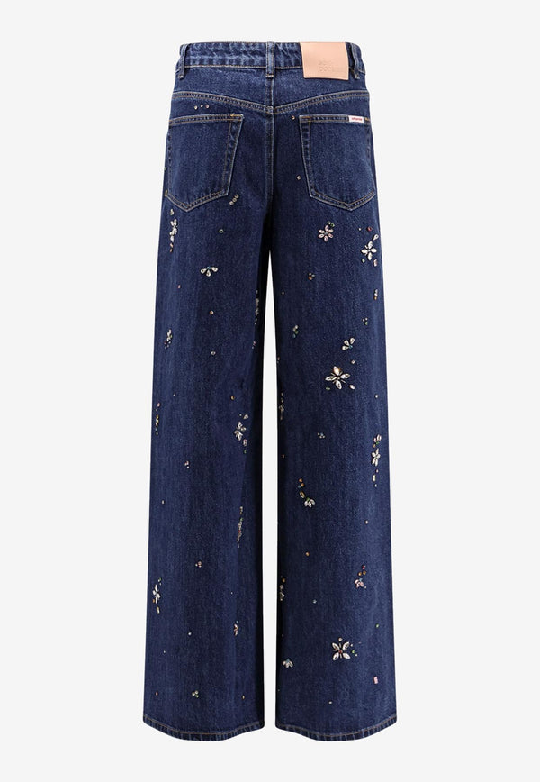 Self-Portrait Embellished Wide-Leg Jeans Blue AW25828PBLBLUE_Blue_29839919