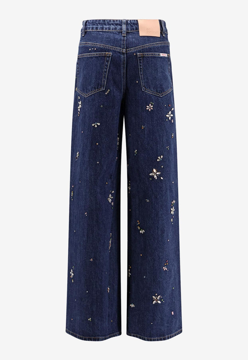 Self-Portrait Embellished Wide-Leg Jeans Blue AW25828PBLBLUE_Blue_29839919