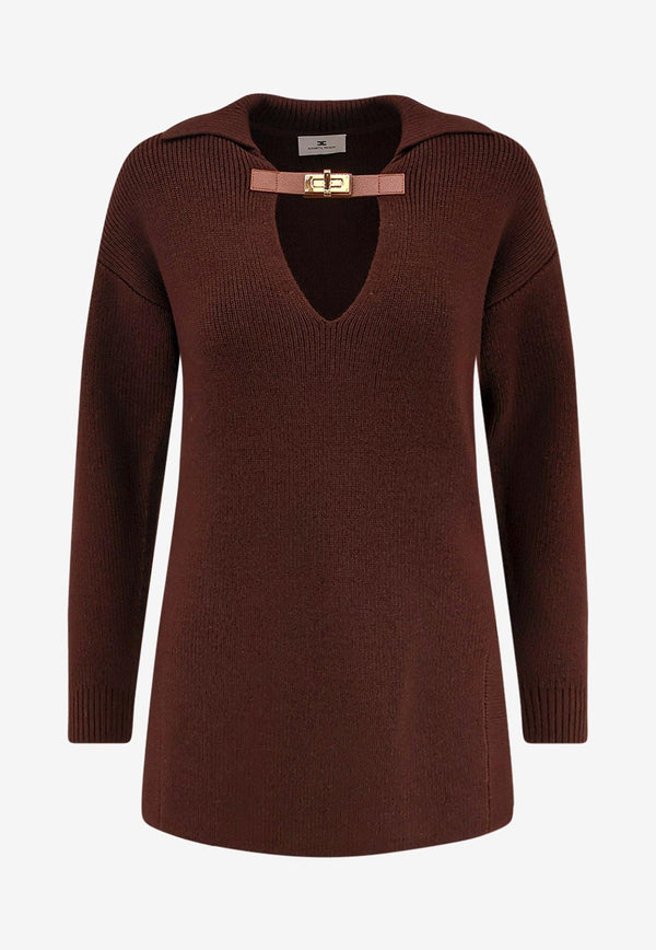 Elisabetta Franchi Wool-Blend V-neck Sweater Brown MK06S56E2EA3_COFFEE_29840199