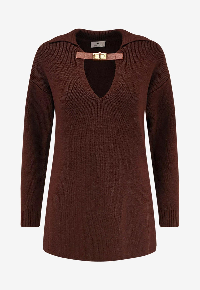 Elisabetta Franchi Wool-Blend V-neck Sweater Brown MK06S56E2EA3_COFFEE_29840199