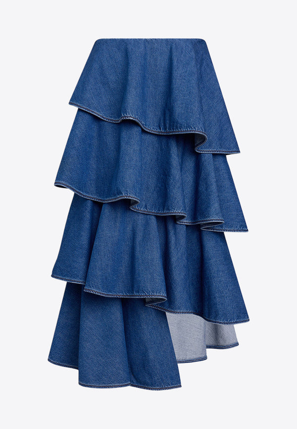 Alaïa Tiered Ruffled Denim Skirt Blue AA9J2358D004B505_BLEU MINERAL_29838108