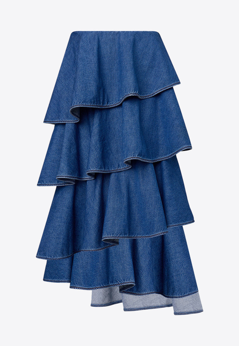 Alaïa Tiered Ruffled Denim Skirt Blue AA9J2358D004B505_BLEU MINERAL_29838108