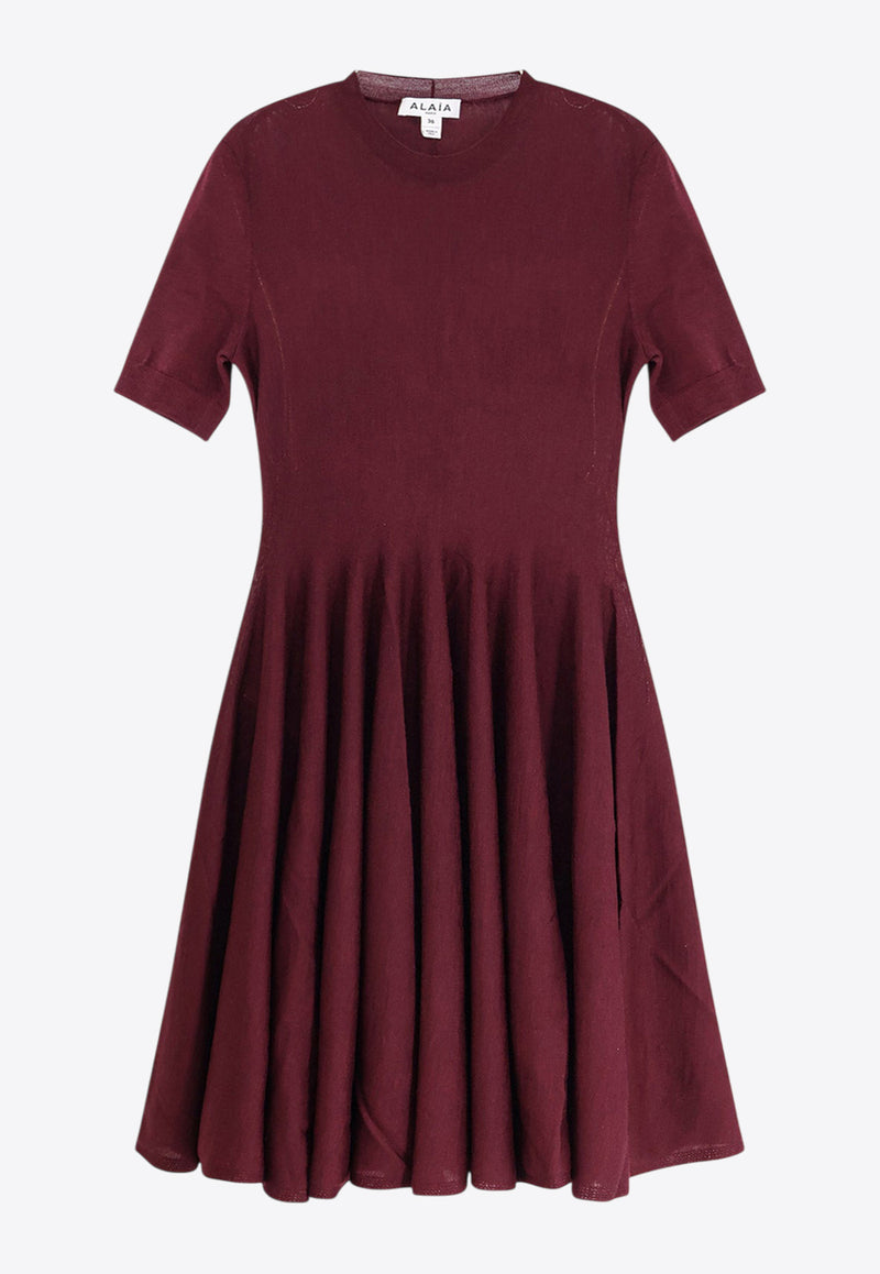 Alaïa Wool Knit Pleated Skater Dress Aubergine AA9R2700M922B413_AUBERGINE_29838089