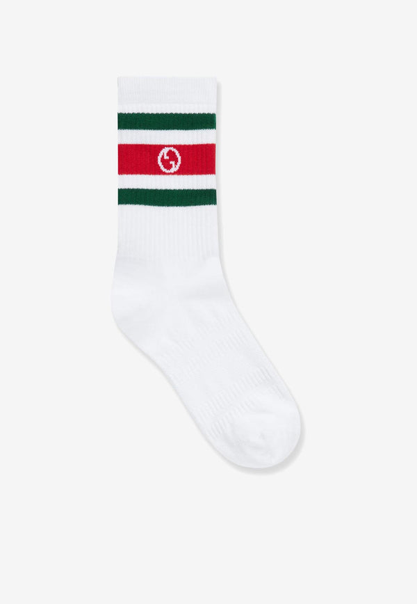 Gucci Signature Web Socks White 7507054GADU6566_FLAME/DARK GREEN_29853183