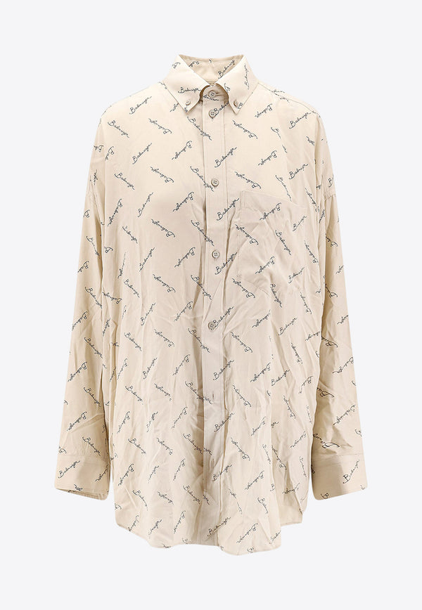 Balenciaga Logo Monogram Buttoned Shirt Beige 773300TRLB1_9711_Beige_32772833
